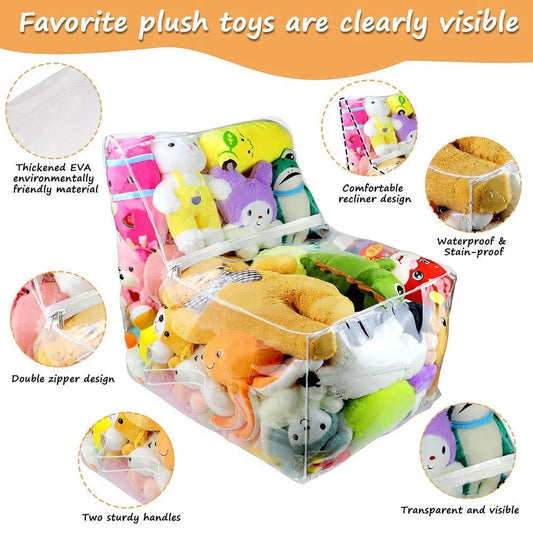 Kids Storage Stool Chair 2in1 Thickened PVC Toy Organizer Bag Transparent Seat Creative Storage Box Peaceful Pleasures Health and Wellness