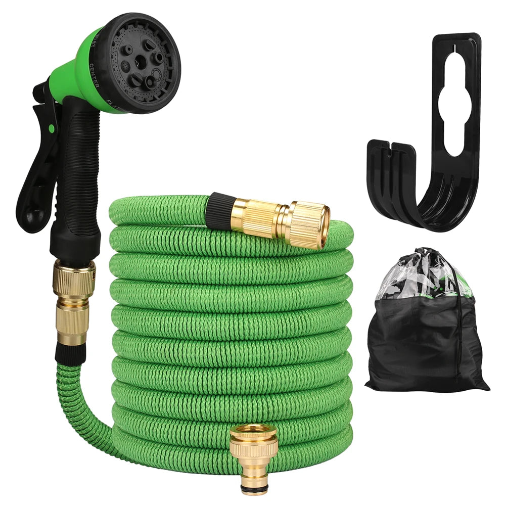 25/50/75/100ft Portable Garden Hose Water Gun For Cleaning Car Wash Machine Watering Sprinkler Durable Water Gun with Water Hose Peaceful Pleasures Health and Wellness 50FT Green