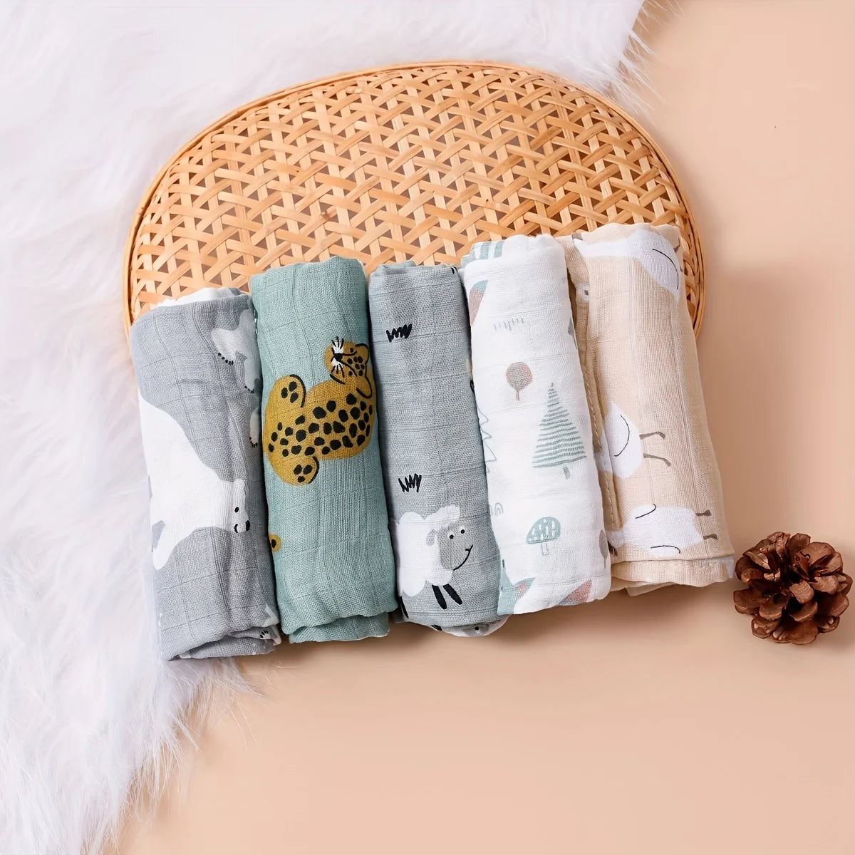 HappyFlute Bamboo Cotton Muslin Baby Cloths 5-Pack 60x60cm