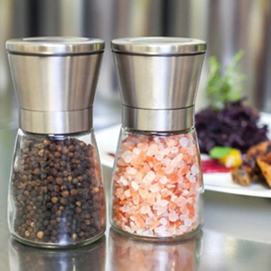 Salt and Pepper Grinder Set of 2, Premium Stainless Steel Spice Mill with Adjustable Coarseness, Manual Pepper Pepper Coffee Peaceful Pleasures Health and Wellness