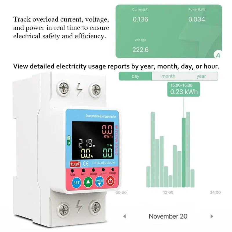 Y51A-WIFI Metering Circuit Breaker Switch Remote Control Two-Way Leakage Detection Overvoltage And Undervoltage Current Protecti Peaceful Pleasures Health and Wellness