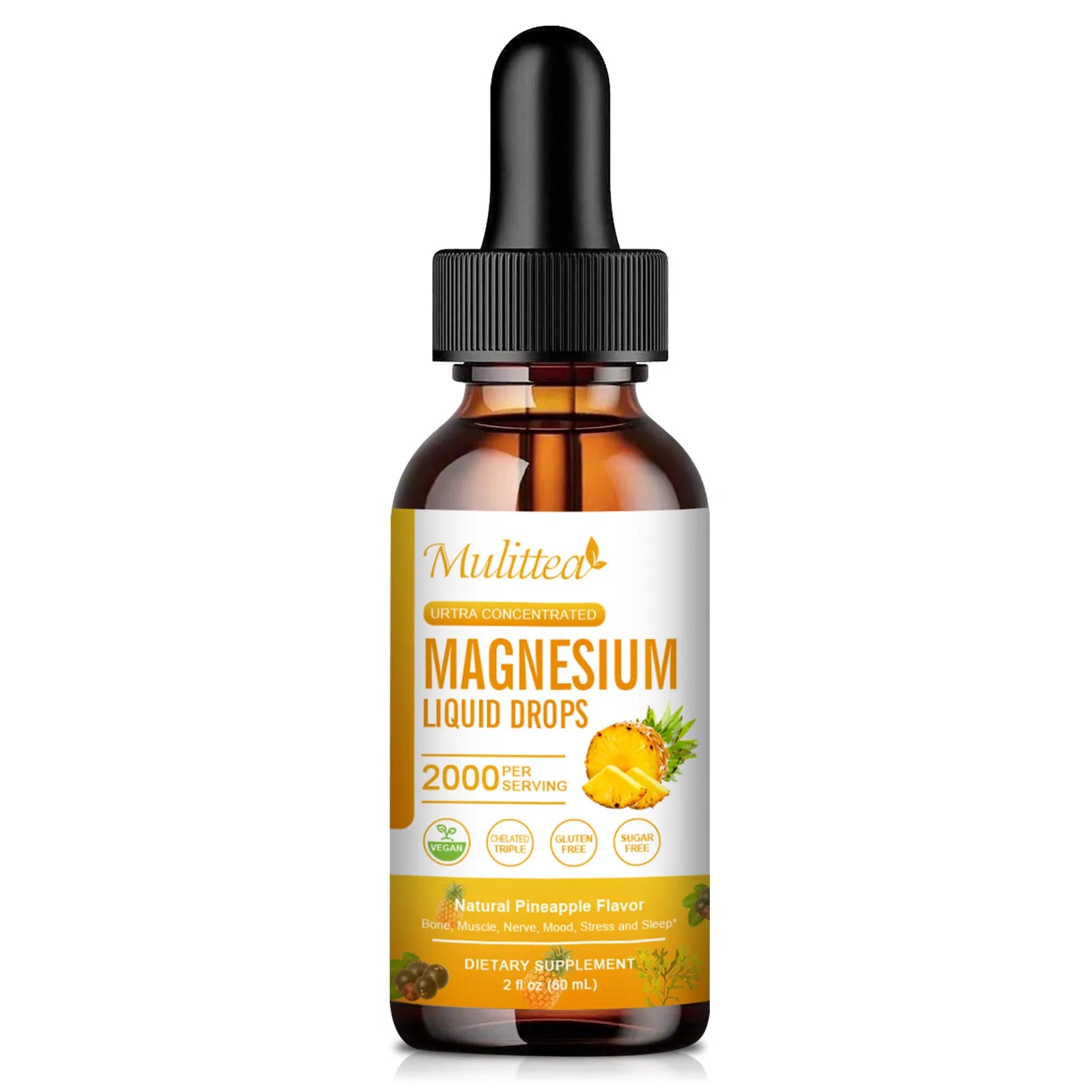 Magnesium Glycinate Drops – Pineapple Flavor | Sleep, Calm & Muscle Relaxation Peaceful Pleasures Health and Wellness 1bottles United States