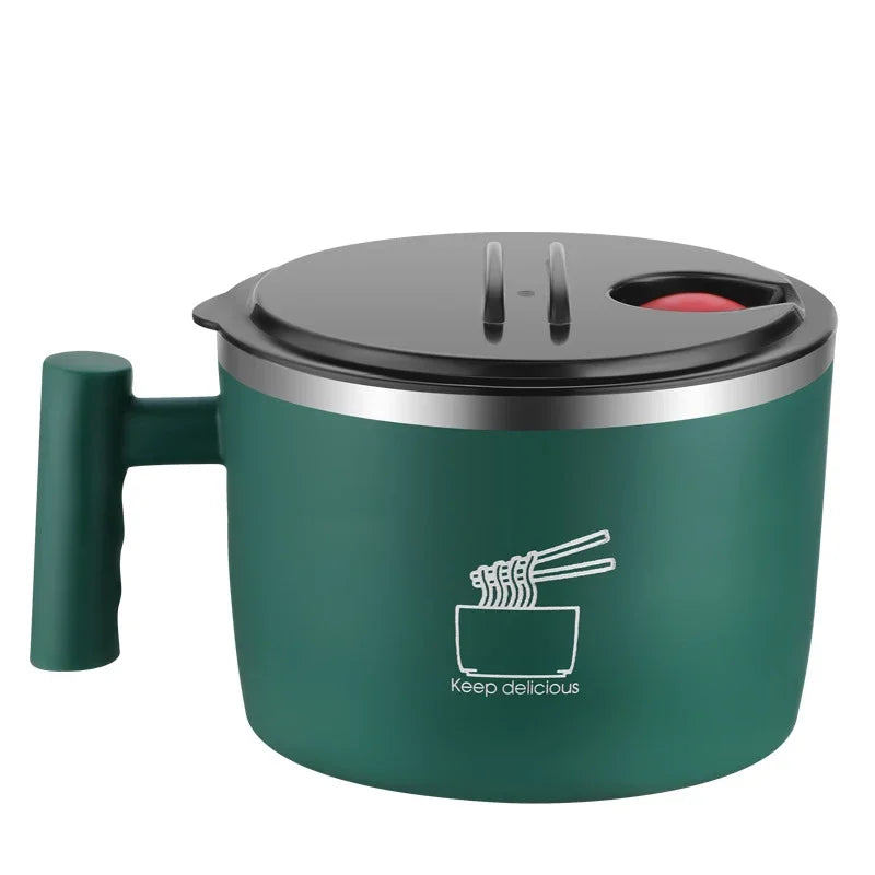 Stainless Steel Bowl With Lid For Instant Noodles Sealed And Portable Drain Bowl For Kitchen Utensils Instant Noodle Partner Peaceful Pleasures Health and Wellness green