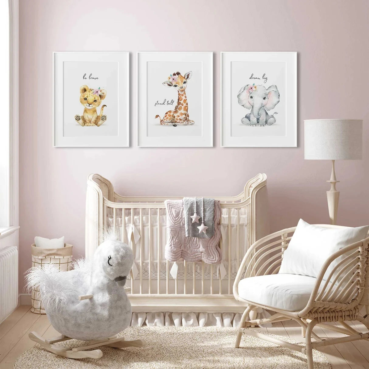 3-Piece Safari Animal Canvas Wall Art | Kids Room Decor Prints