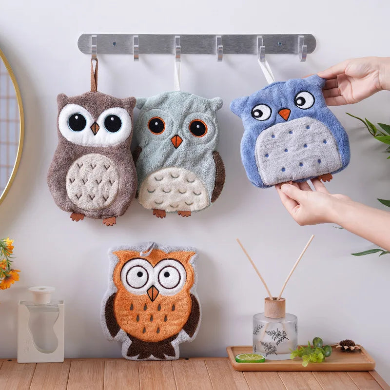2-Pack of Randomly Designed Owl-Shaped Bathroom Hand Towels, Hangable Hand Towels from the Owl Series, Non-Shedding, Non-Smelling, Super Soft Peaceful Pleasures Health and Wellness