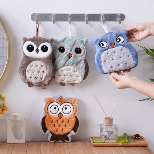 2-Pack of Randomly Designed Owl-Shaped Bathroom Hand Towels, Hangable Hand Towels from the Owl Series, Non-Shedding, Non-Smelling, Super Soft Peaceful Pleasures Health and Wellness