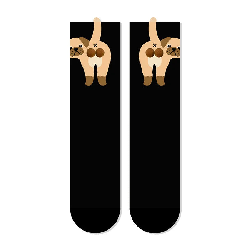 3D Cat Butt Cartoon Socks – Funny Novelty Cotton Mid Socks