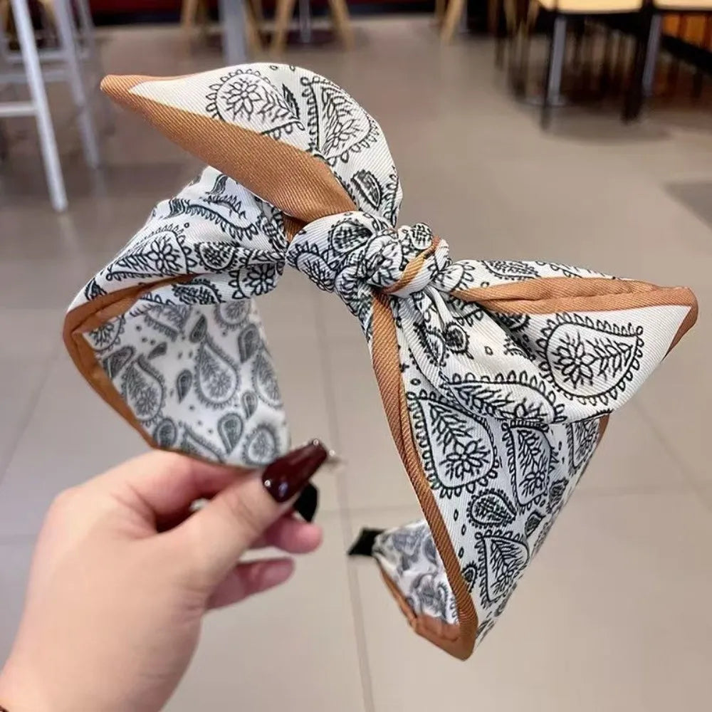 Wide Brim Bowknot Headband – Floral Paisley Elastic Hair Hoop
