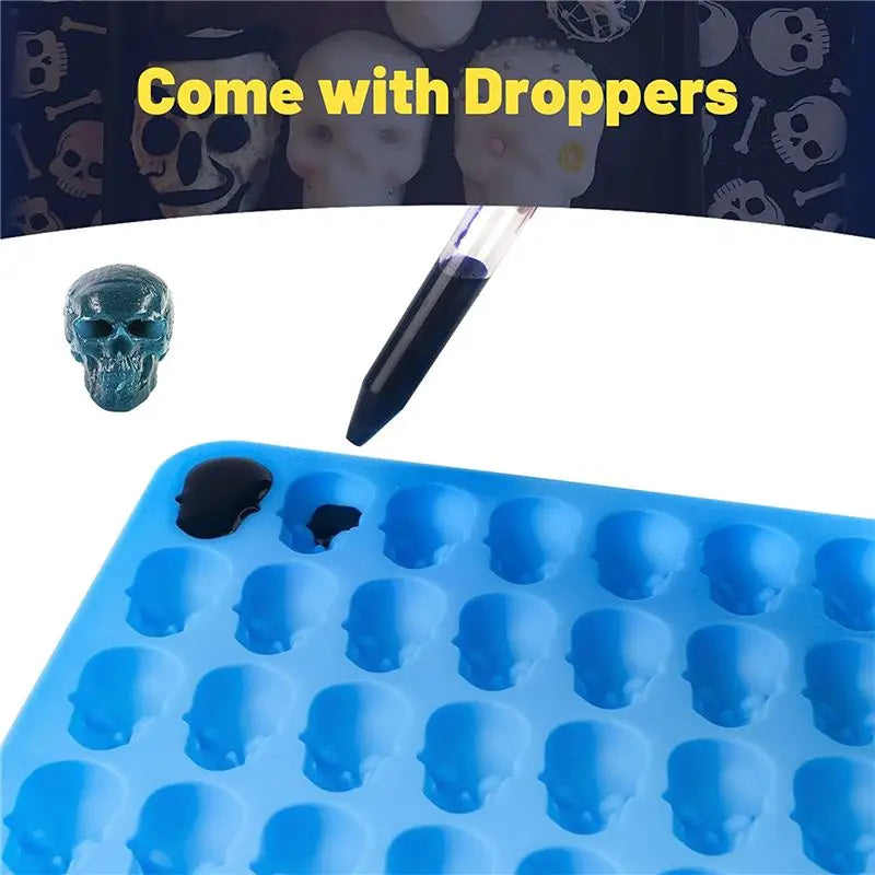 A36T-4Pcs Gummy Skull Candy Molds Silicone,Chocolate Gummy Molds With 2 Droppers Nonstick Food Grade Silicone For Candy Blue Peaceful Pleasures Health and Wellness
