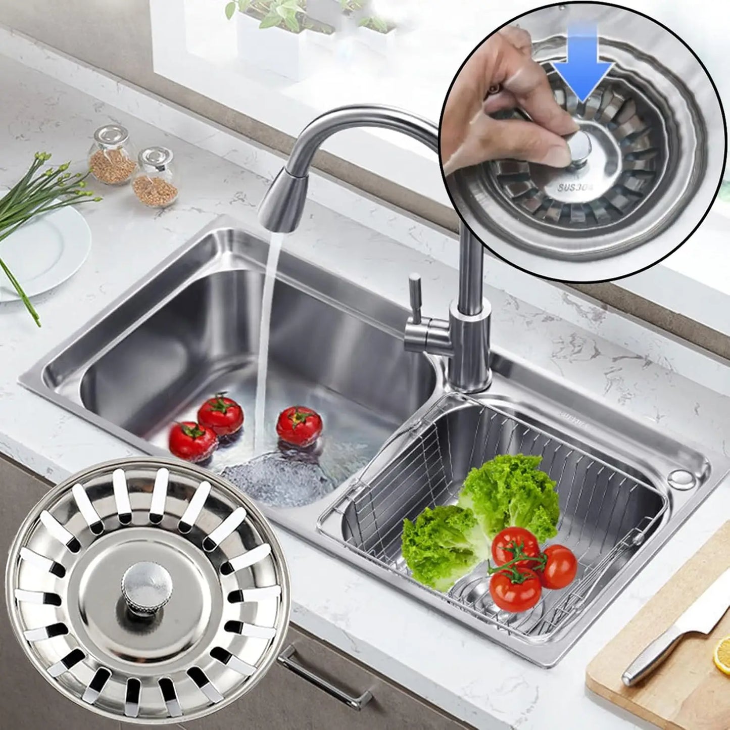 80mm Kitchen Sink Strainer Basket – 2-in-1 Filter & Stopper