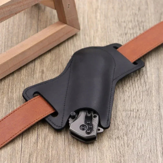 1pcs Leather Anti-scratch Storage Sheath Folding Flick Knife Waist Belt Clip Holder Pocket Knives Pack Tools for Camping Peaceful Pleasures Health and Wellness