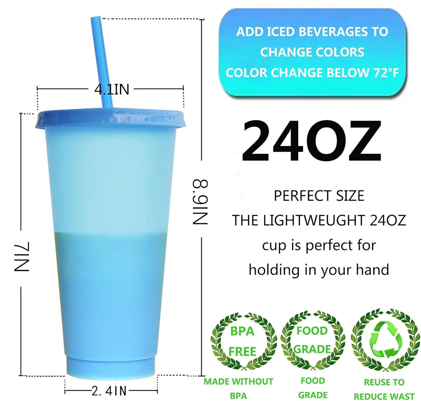 5PCS Plastic Cute Cold Cups with Lids and Straws for Iced Coffee 24 oz Color Changing Reusable for Adults Kid Women Party Peaceful Pleasures Health and Wellness
