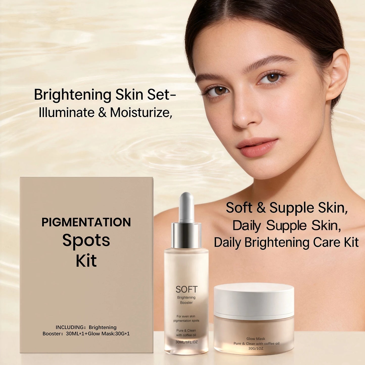 Brightening Skin Set Pigmentation Spots Kit 2PCS Dark Spots Corrector Even Skin Tone Set Face Serum Coffee Oil Infused Glow Mask Peaceful Pleasures Health and Wellness