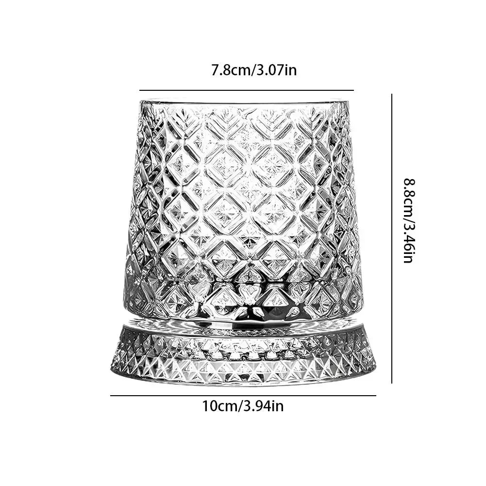 280ml Glass Cup with Base Crystal Rum Whiskey Rotating Glass Mug Diamond Cut Ice Flower Bubble Pattern Spinner Cup Business Gift Peaceful Pleasures Health and Wellness