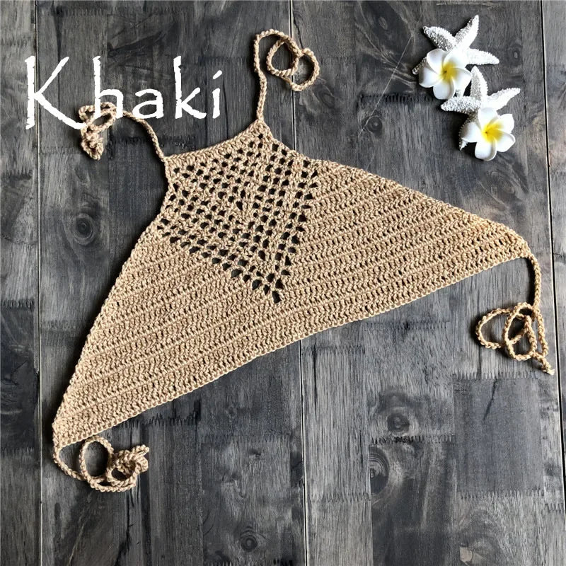 Handmade Crochet Wrap Neck Bikini Top | Beach Swimwear