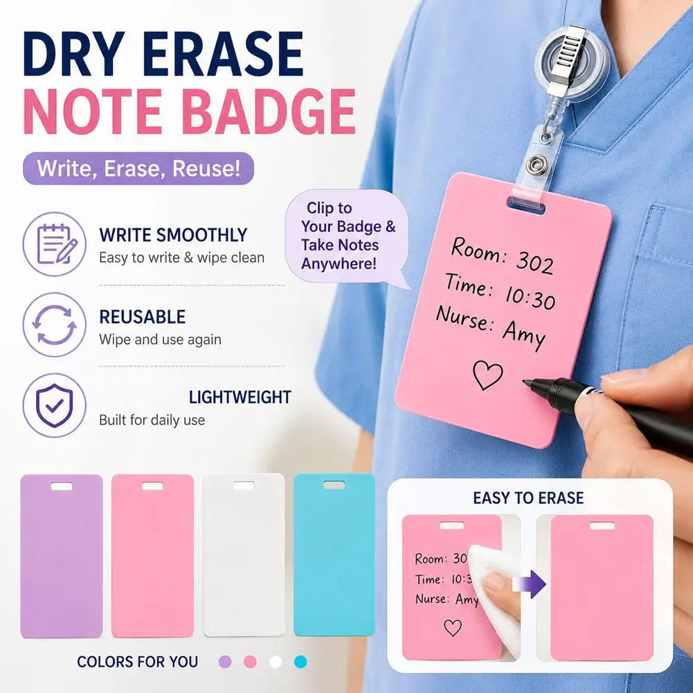 Reusable Badge Note Erasable ID Card Notepad Ballpoint Pen Write
