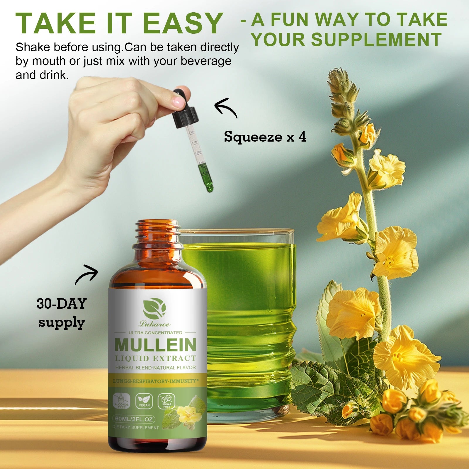 Mullein Leaf Extract Drops – Lung Detox, Respiratory & Immune Support | 60ml Peaceful Pleasures Health and Wellness