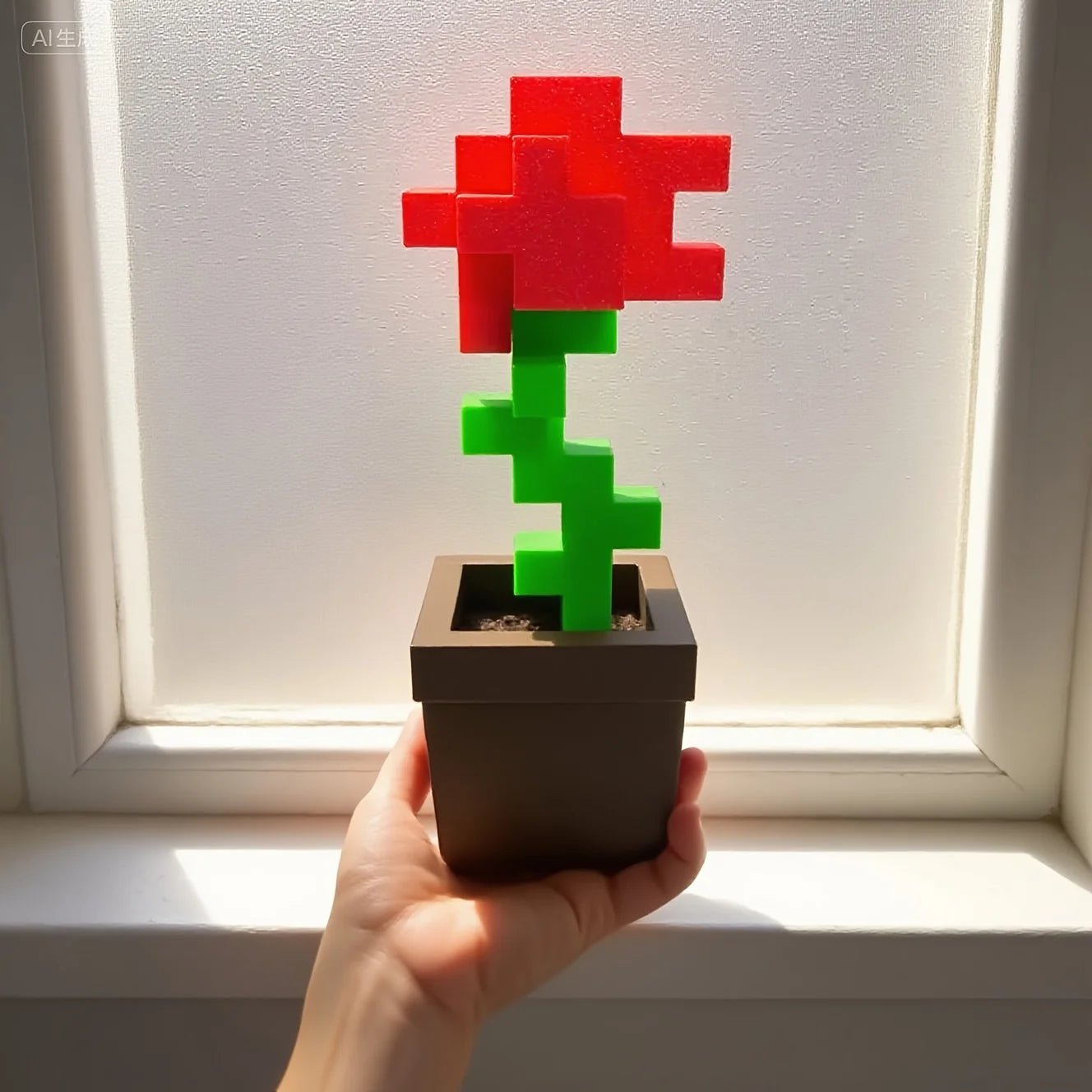 1 Piece Pixel Rose Flower Ornament, 3D Printed Unique Flower Decoration, Plastic Flower Item Suitable for Bedside Table, Desktop, Office Desk Decoration, Furniture Decoration Peaceful Pleasures Health and Wellness