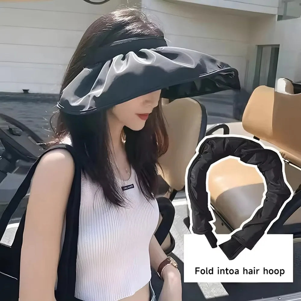 Stylish Summer Sun Hat Women Foldable Hair Hoop Hat Portable Outdoor Beach Soft Foldable Summer Sunshade Wide Brim Designer Hat Peaceful Pleasures Health and Wellness