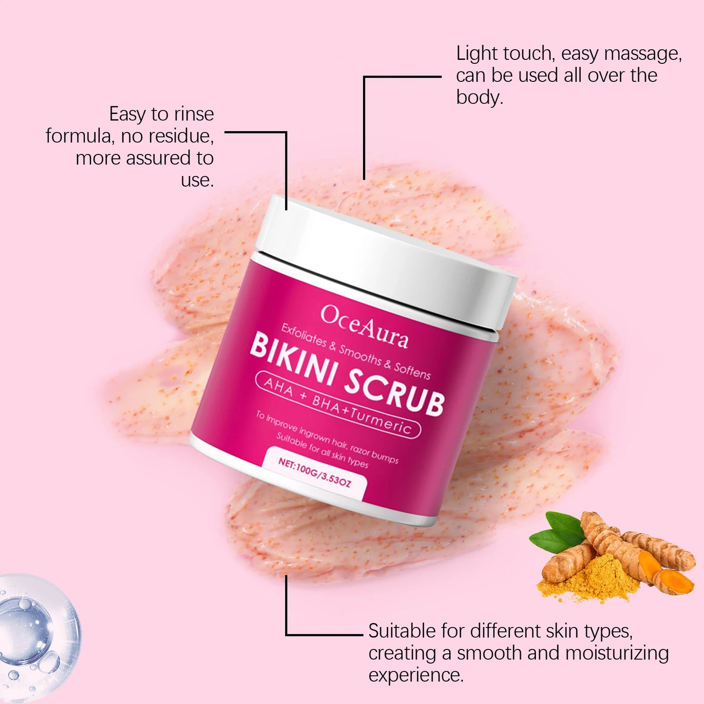OceAura Turmeric Body Scrub | AHA BHA Exfoliator for Smooth Skin
