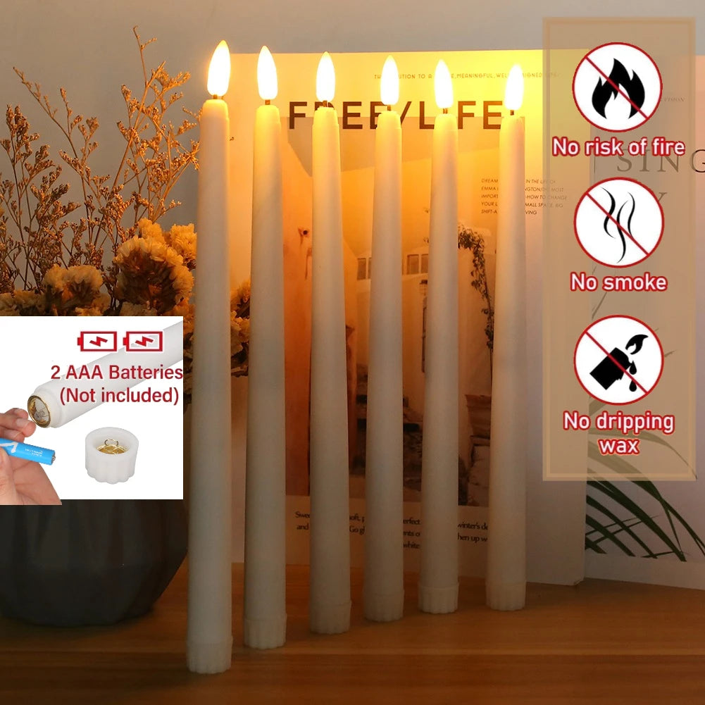 6Pack LED Flameless Taper Candles Lights 3D Wick Battery Christmas Simulation Candles Window Candles Long Electric Candles Lamp Peaceful Pleasures Health and Wellness