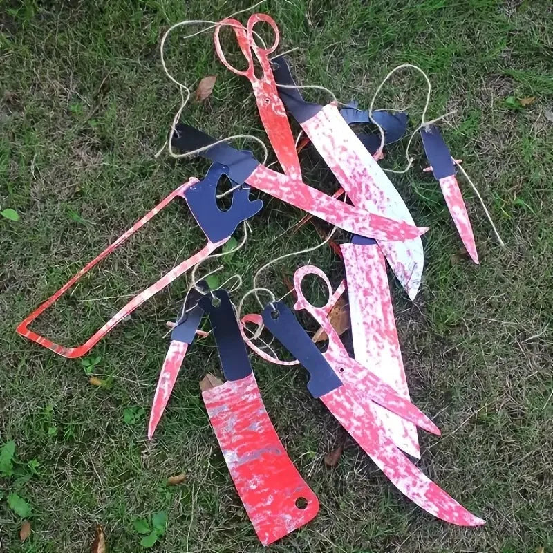 Halloween Bloody Knife Hanging Banner Horror Prop – 1–4 Sets