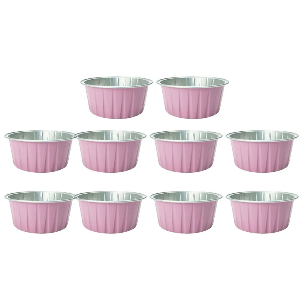 10pcs Gifts Reusable Aluminum Foil Tin Cup Cake Tool Small Baking Tinfoil Box Round Tray Tinfoil Cups Peaceful Pleasures Health and Wellness pink