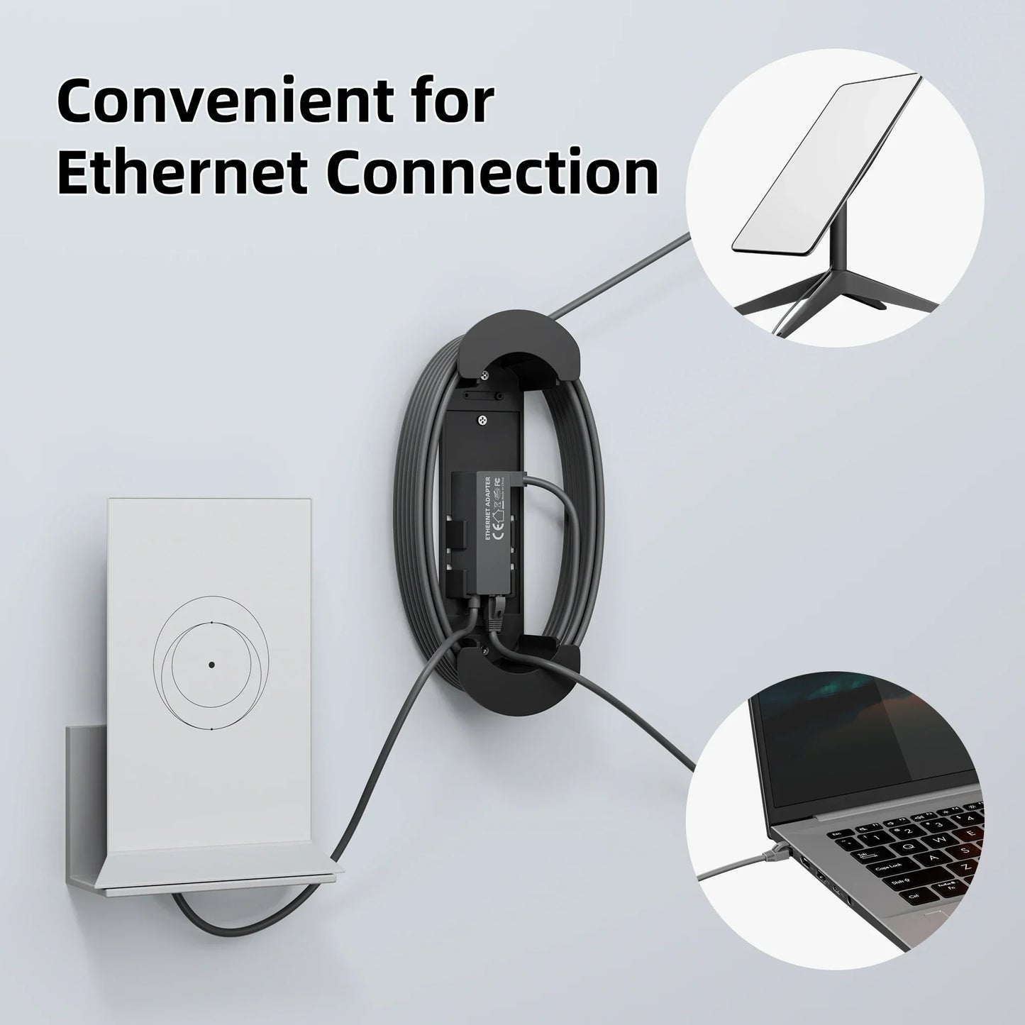 Starlink Gen 2 Ethernet Adapter with Cable Caddy Holder Mounting Kit Starlink Gen2 to RJ45 Adapter for V2 Actuated External Net Peaceful Pleasures Health and Wellness