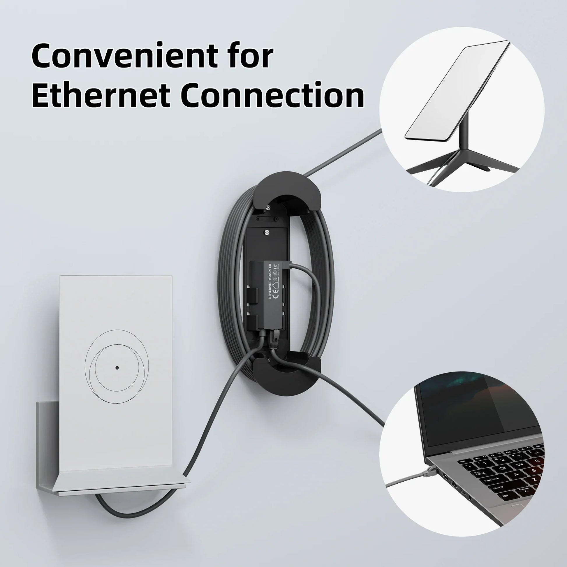 Starlink Gen 2 Ethernet Adapter with Cable Caddy Holder Mounting Kit Starlink Gen2 to RJ45 Adapter for V2 Actuated External Net Peaceful Pleasures Health and Wellness