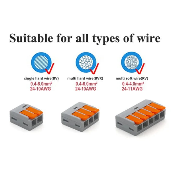 Push-In Lever Wire Connectors 2/3/4/5 Pin Quick Terminal Kit