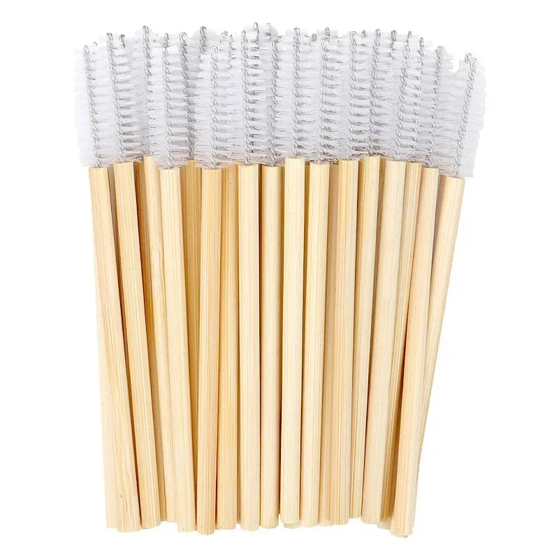 50pcs Disposable Silicone Eyelash Brushes, Eyebrow Extension Mascara Wands Applicator, Women Makeup Tools with Bamboo Handle Peaceful Pleasures Health and Wellness white