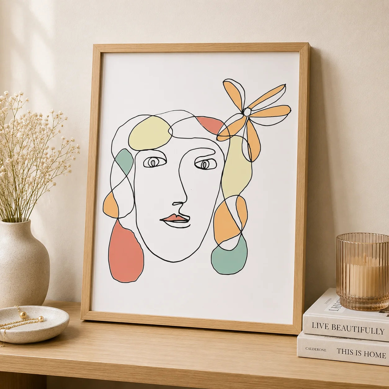Nordic Minimalist Line Art Female Portrait Canvas Print Canvas Wall Art Peaceful Pleasures Health and Wellness