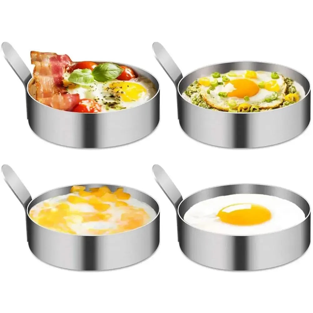 Egg Frying Mold Home Kitchen Baking Mold 304 Stainless Steel Egg Frying Round Mould Creative Mould with Heat-resistant Handle Peaceful Pleasures Health and Wellness