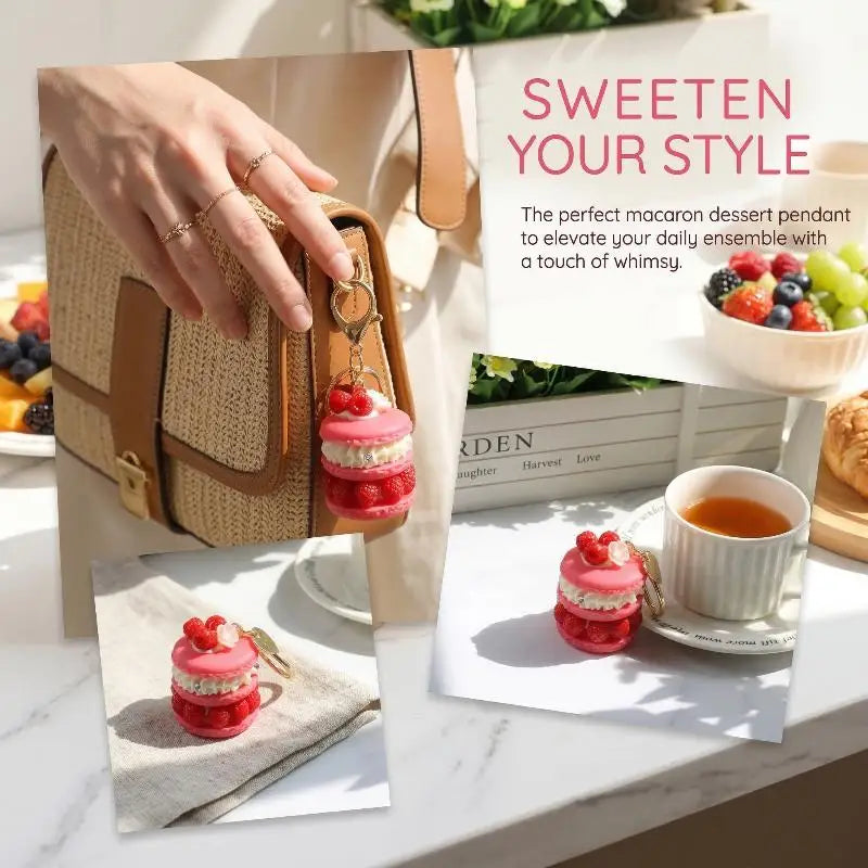 Fruit Macaron Cake Keychain | Cute Dessert Bag Charm for Girls