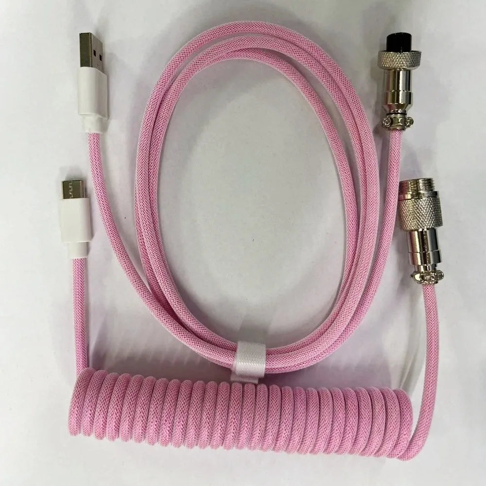 USB Port a Mechanical Keyboard Coiled Cable Max 3M Length Coiled Design Mechanical Keyboard Type C USB Cable Peaceful Pleasures Health and Wellness Pink