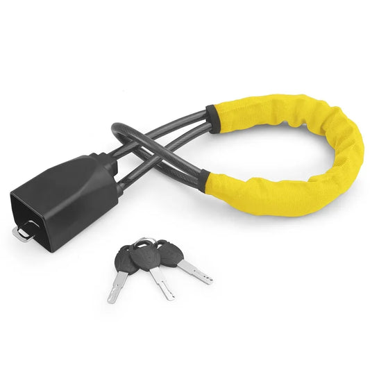 Car Steering Wheel Lock With Seat Belt Socket Steel Rope For Truck SUV Van RV With 3 Keys Universal Anti Theft Protection Device Peaceful Pleasures Health and Wellness yellow