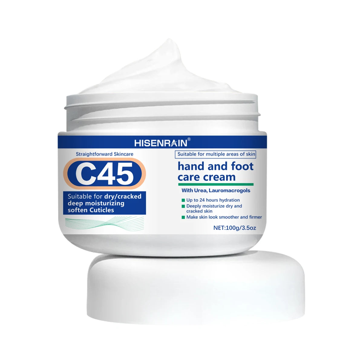 HISENRAIN Mineral & Coconut Oil Hand Foot Cream - Intense Repair for Dry Cracked Skin, 24H Moisturizing Non-Greasy Formula. Peaceful Pleasures Health and Wellness 100g