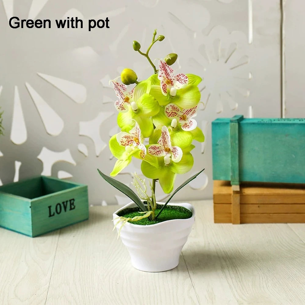 White Artificial Orchid Flowers with Vase | Silk Faux Arrangement