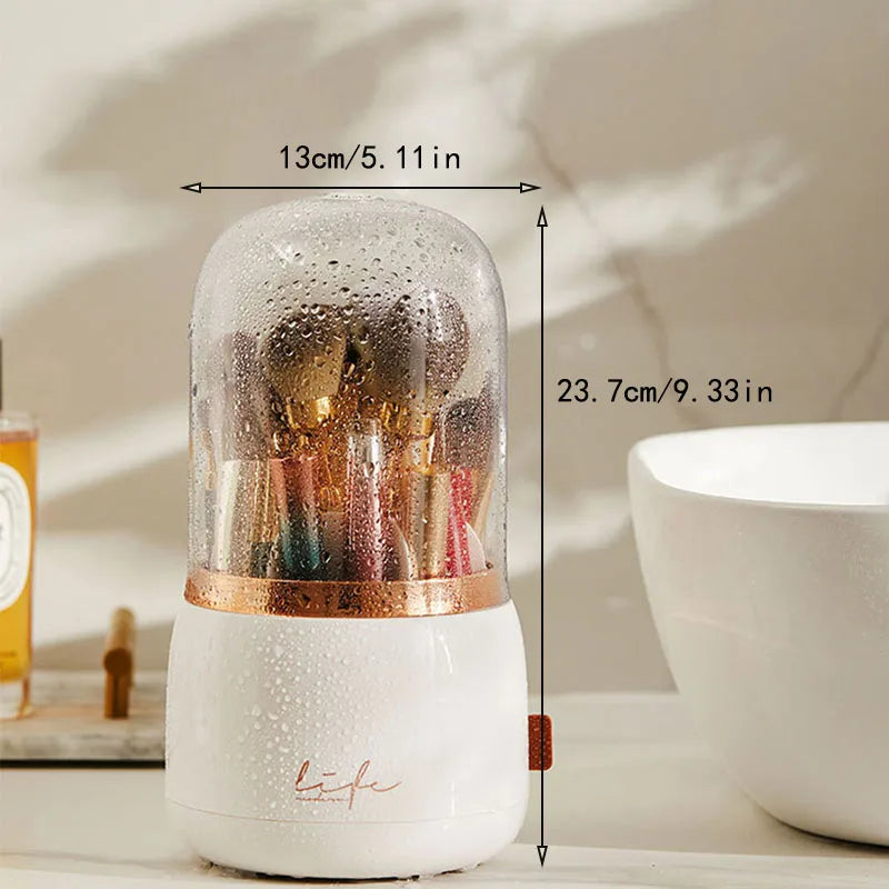 Makeup brush holder storage device with 360 degree rotation, dustproof makeup brush container, transparent acrylic cover, rotati Peaceful Pleasures Health and Wellness