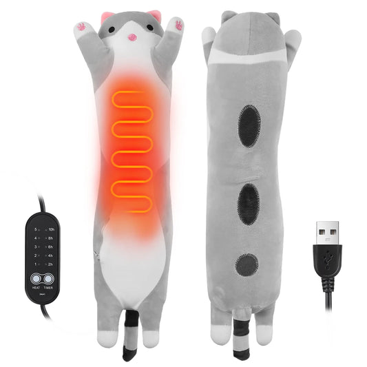 ‌USB Powered Electric Heating Pillow 5 Temperature Settings & Timer Control Smart Long Cat Shape Warm Cushion Office/Home Use Peaceful Pleasures Health and Wellness