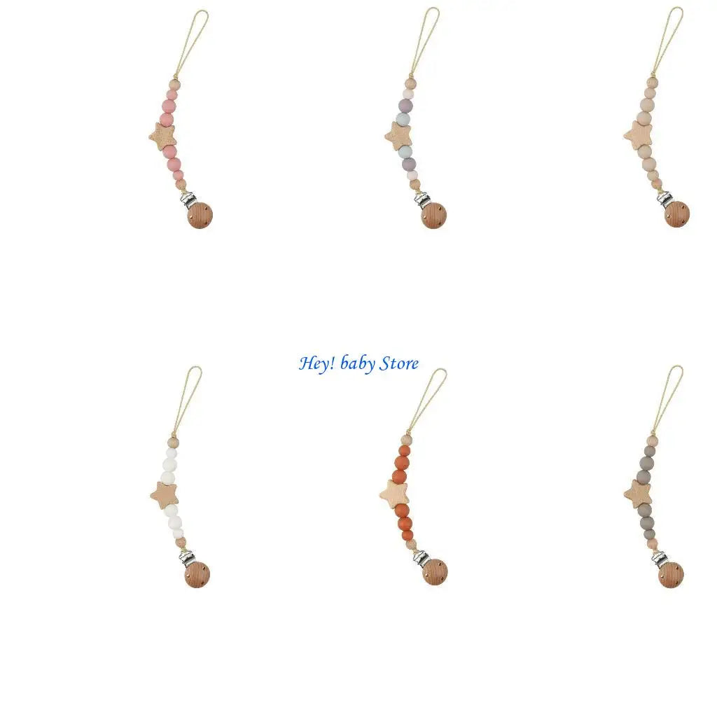 Baby Pacifier Clip Silicone Beads & Star | Teething Gift