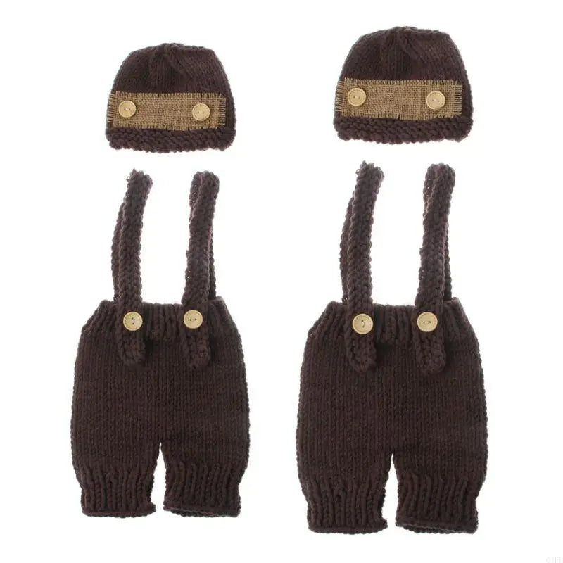 Baby Crochet Hat & Overalls Newborn Photo Prop Costume Set
