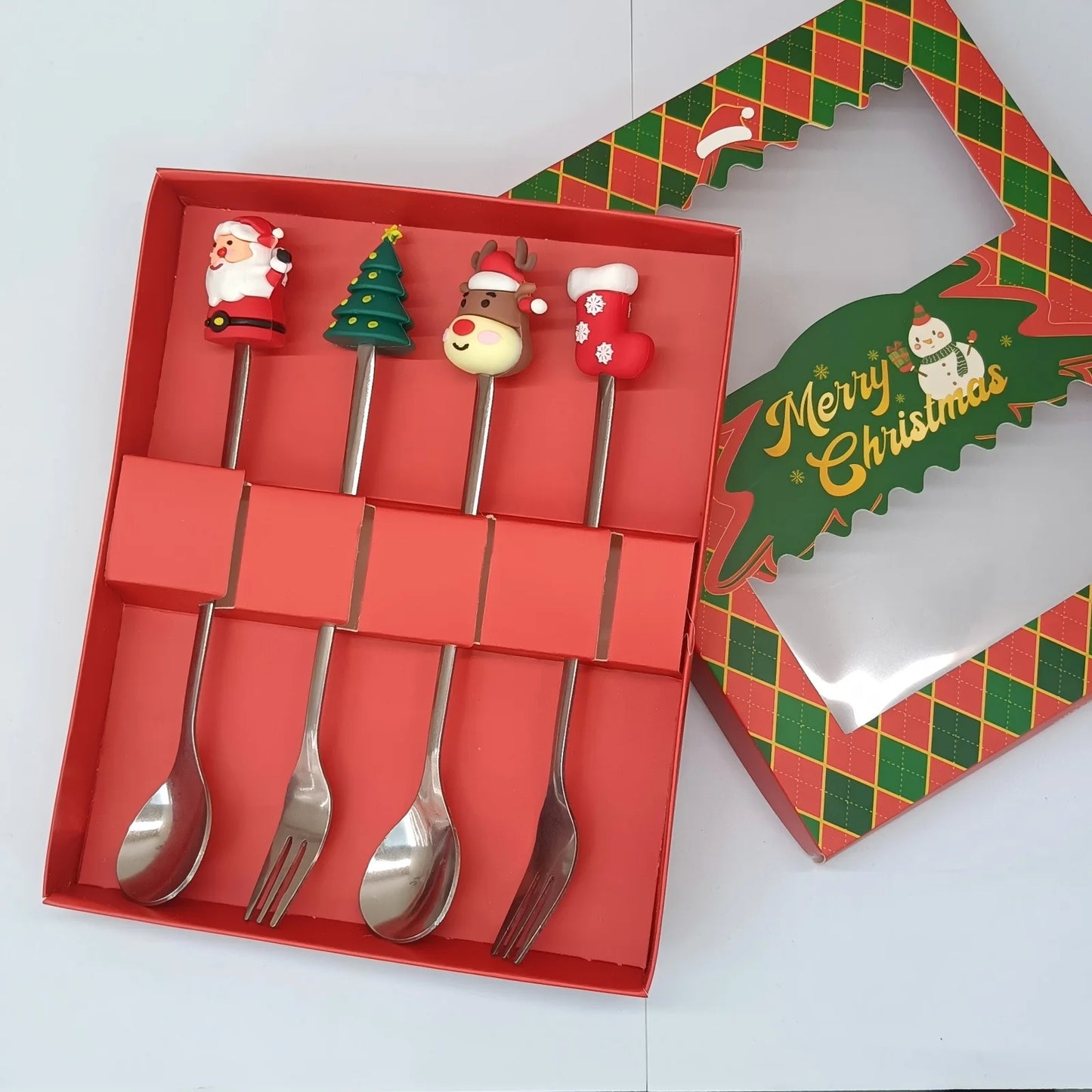 Christmas Decorations Home Christmas Table Decor Stainless SpoonsFork Cutlery Set Elk Xmas Tree New Year Navidad Gifts Peaceful Pleasures Health and Wellness Silver