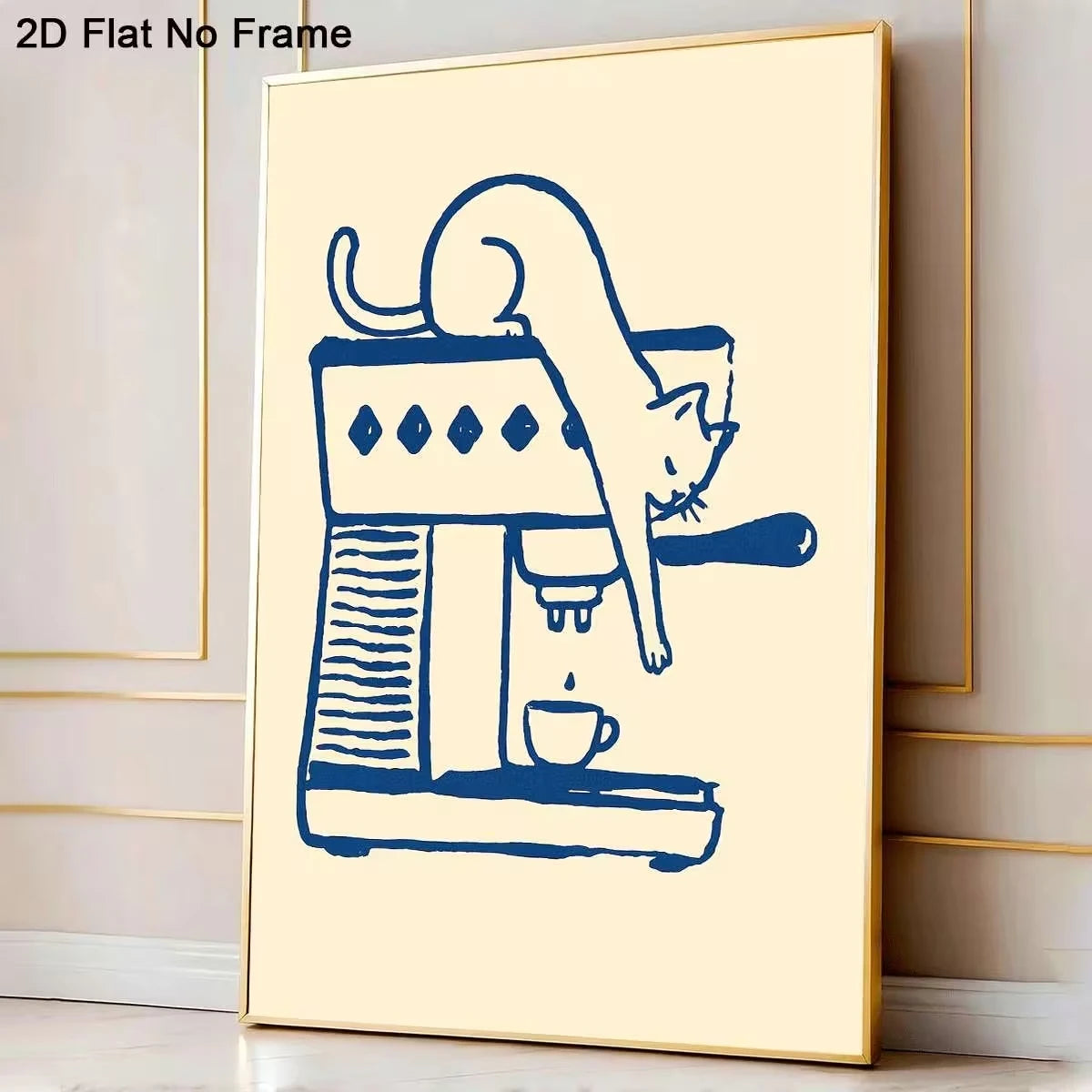 Minimalist Cat on Coffee Machine Canvas Wall Art Print