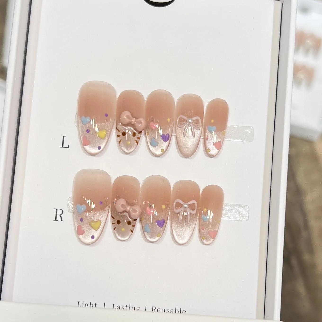 10pcs Handmade French Cat Eye Press on Nails Sweet Light Purple Bow Decor Fake Nails Wearable Korean Cute Ballet False Nails Peaceful Pleasures Health and Wellness M 2