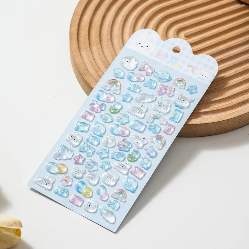 3D Relief Cartoon Crystal Stickers – Phone, Journal & Anime Decor