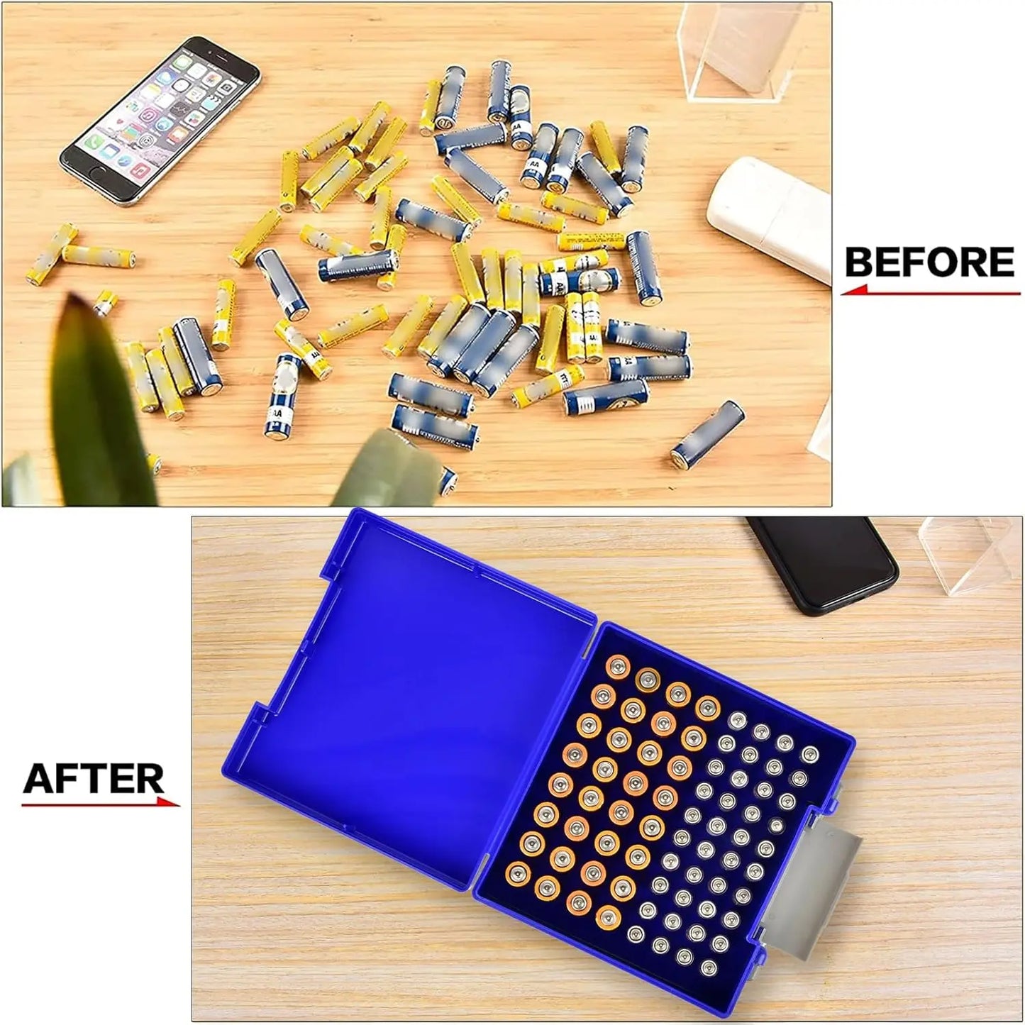 Battery Organizer Storage Box – Holds 72 AA & AAA Batteries