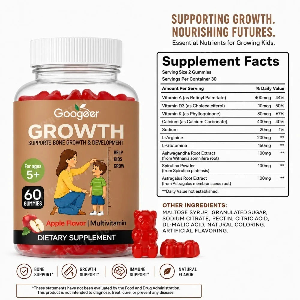 Kids Calcium D3 K Apple Gummies – 60ct Multivitamin for Children