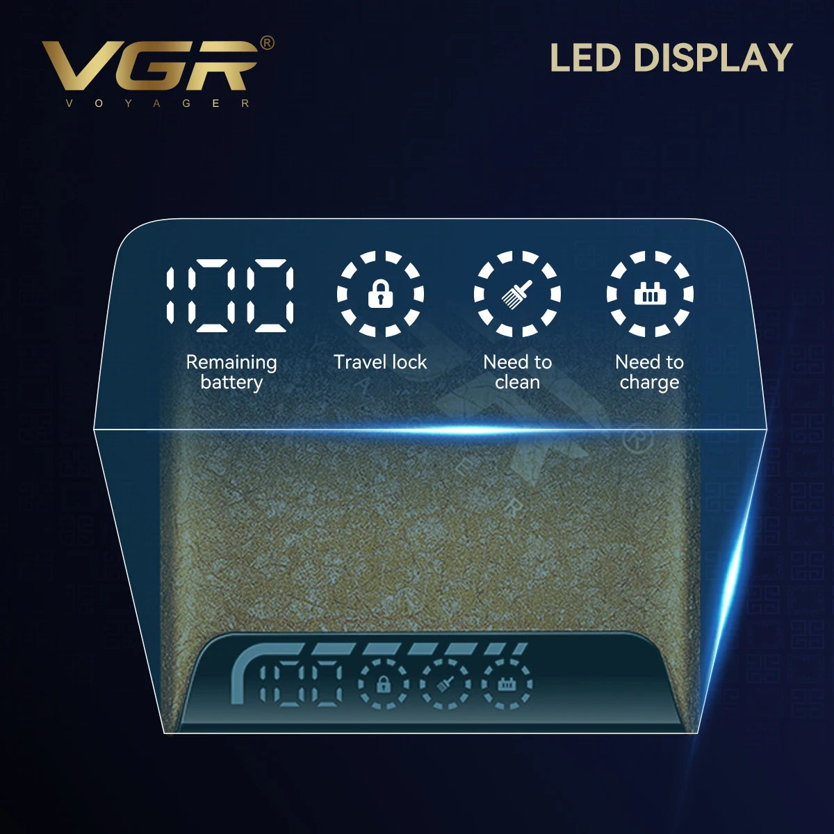 VGR new reciprocating men's shaver gradient color ice crack body high-end shaver intelligent digital hair whitening device V-374 Peaceful Pleasures Health and Wellness