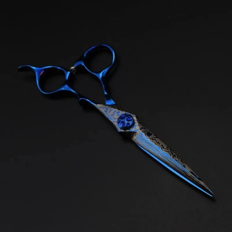 Professional 6 '' Upscale Scissor Blue Damascus Hair Scissors Cutting Barber Tools Haircut Thinning Shears Hairdresser Scissors Peaceful Pleasures Health and Wellness